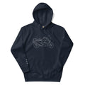 The Biker Mule black motorcycle hoodie unisex with geometric motorcycle design and front pocket