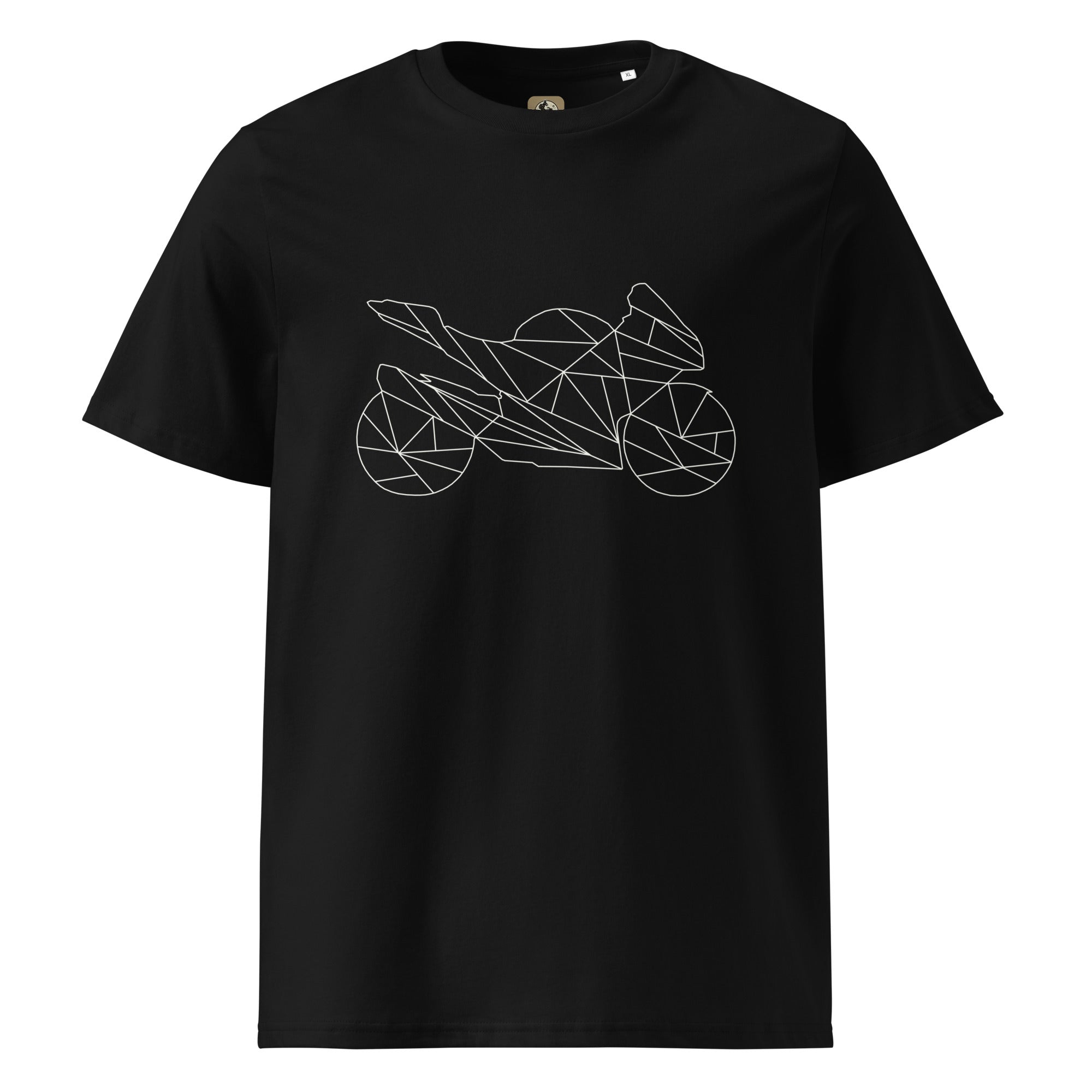 Black GSX-R bike shirt for men with geometric motorcycle line art design from The Biker Mule