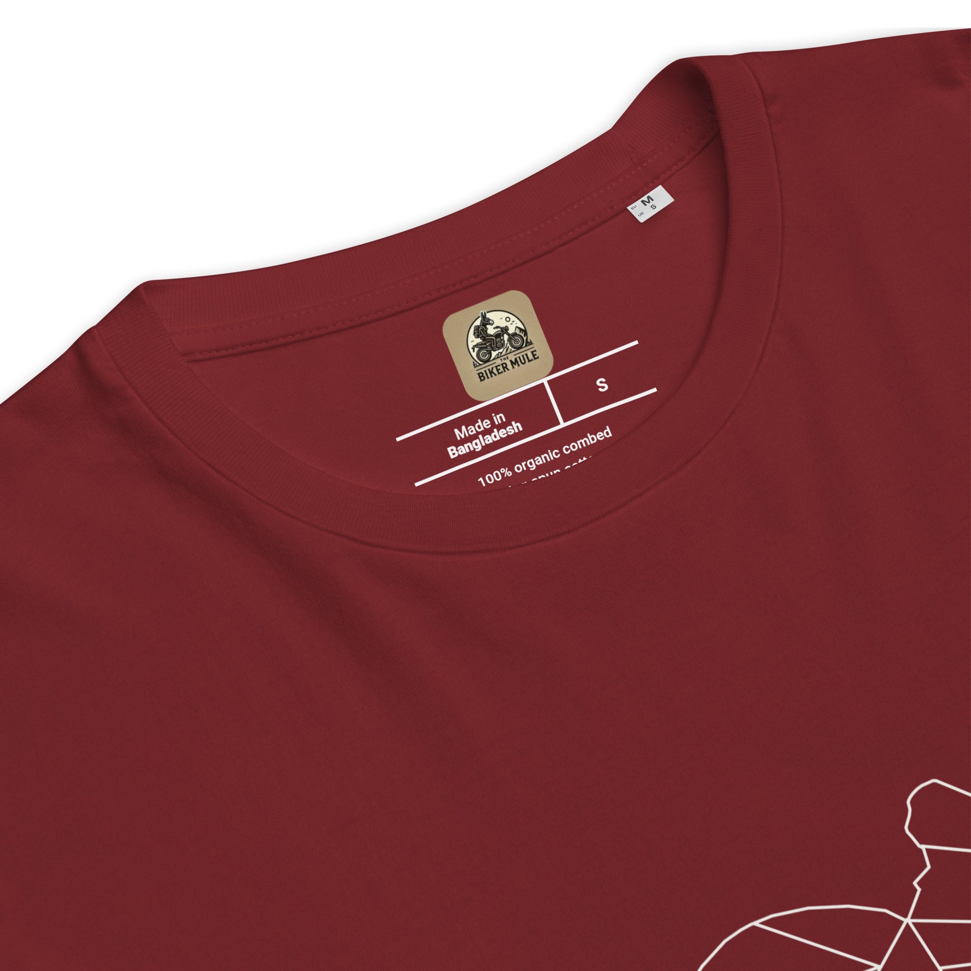 The Biker Mule maroon GSX-R bike shirt for men with organic combed cotton fabric and small size