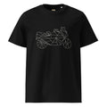 Black t-shirt with geometric motorcycle design for motorcycle enthusiast apparel by The Biker Mule