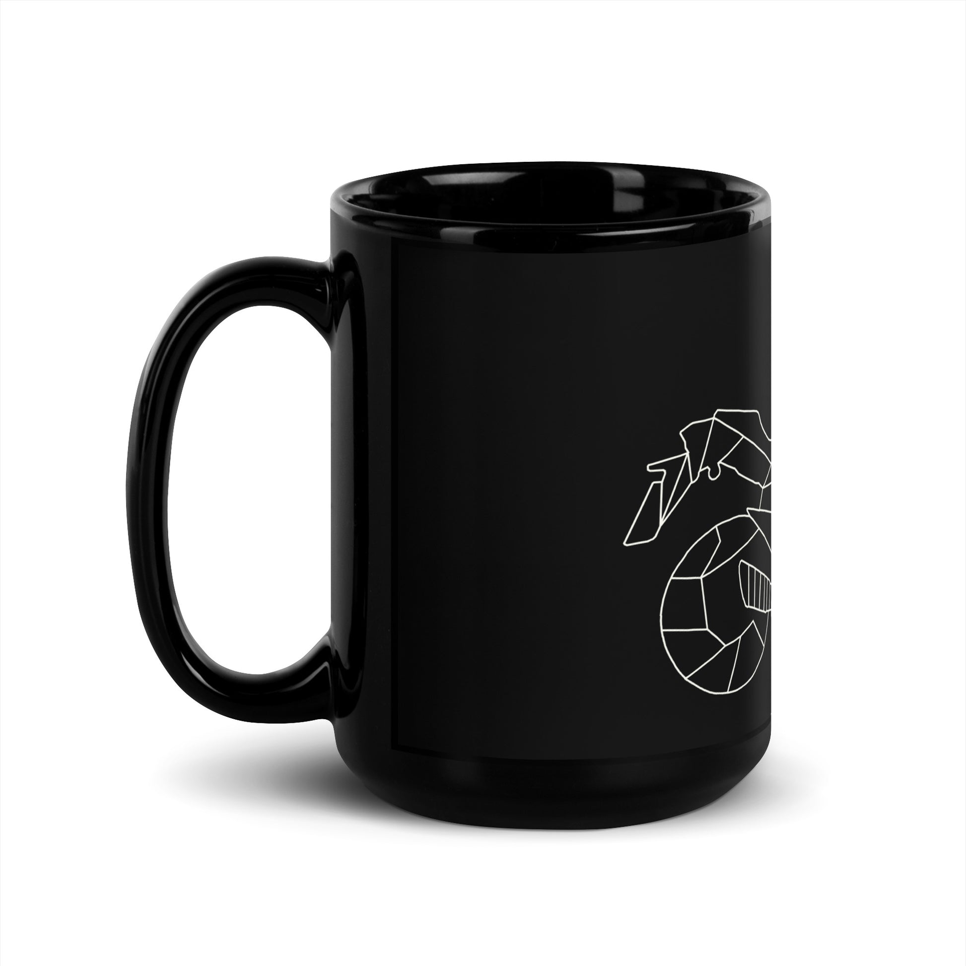 Black ceramic coffee mug with minimalist motorcycle design perfect for motorcycle enthusiast gifts
