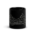 Black ceramic mug with white geometric motorcycle design ideal motorcycle enthusiast gift