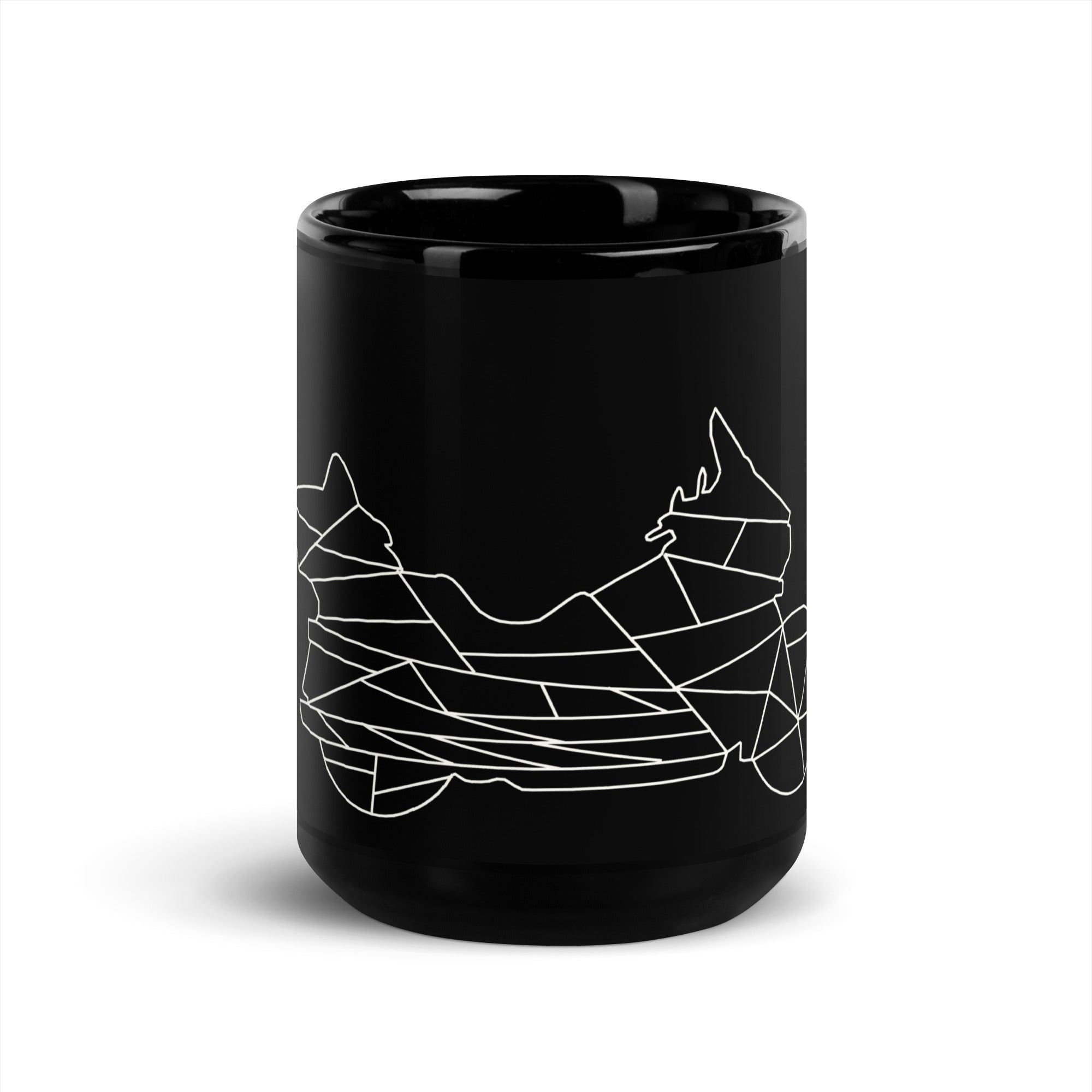 Black ceramic mug with white abstract motorcycle design perfect motorcycle enthusiast gift