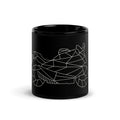 Black ceramic mug with geometric white motorcycle design perfect motorcycle enthusiast gifts