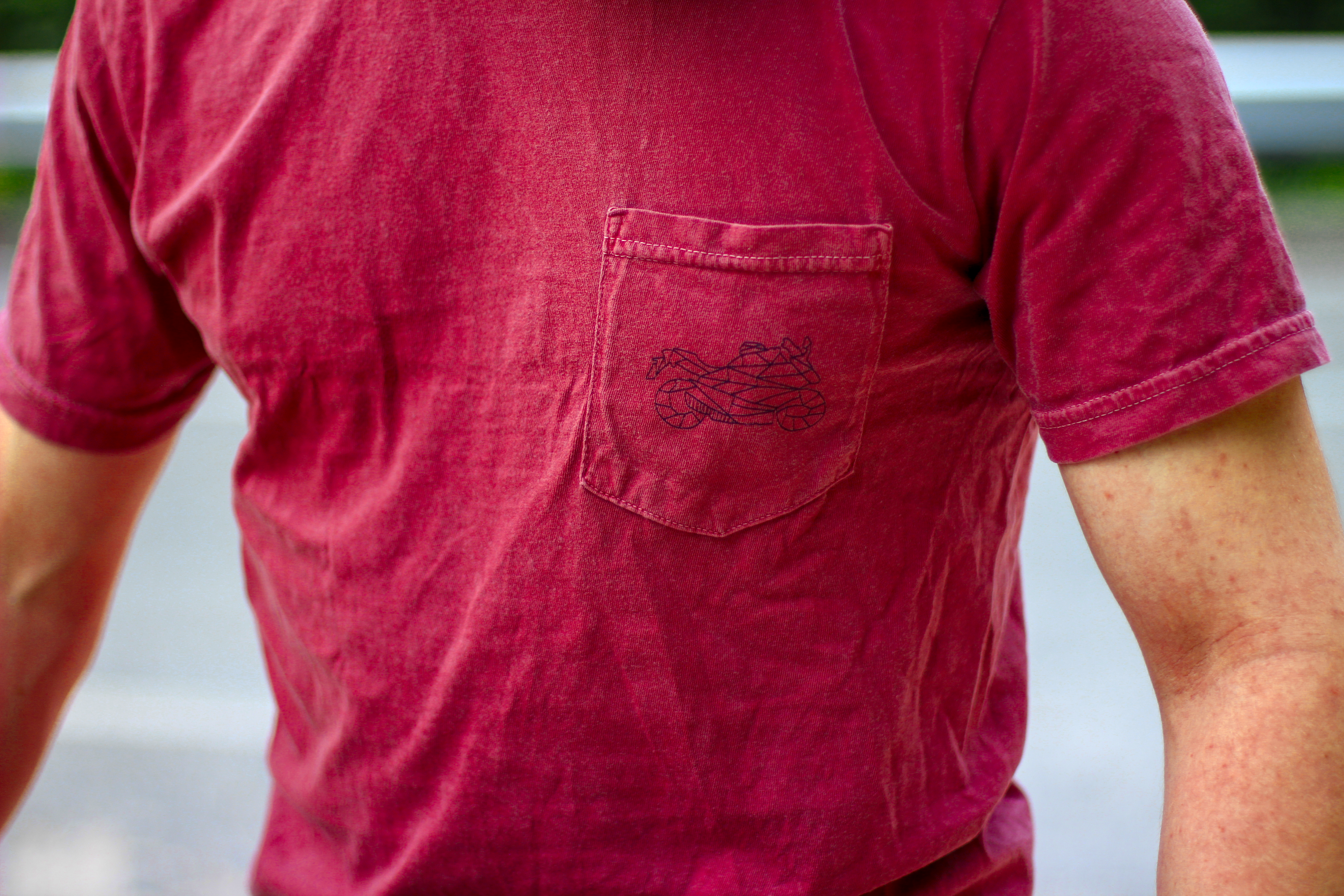 The Biker Mule red motorcycle pocket shirt with a subtle motorcycle design on the chest pocket