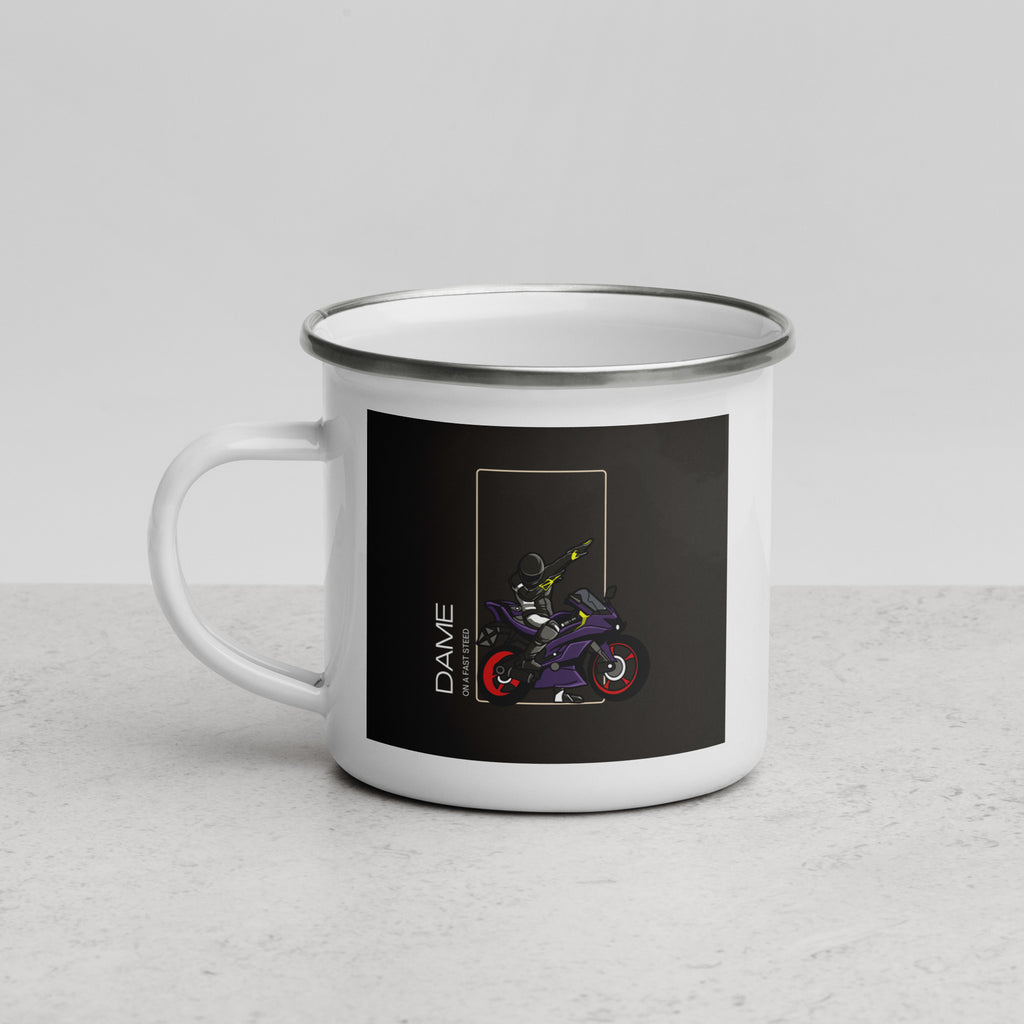 White metal mug with black motorcycle design by The Biker Mule motorcycle mug gift