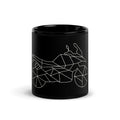 Black ceramic mug with white geometric GS motorcycle design perfect GS motorcycle gift