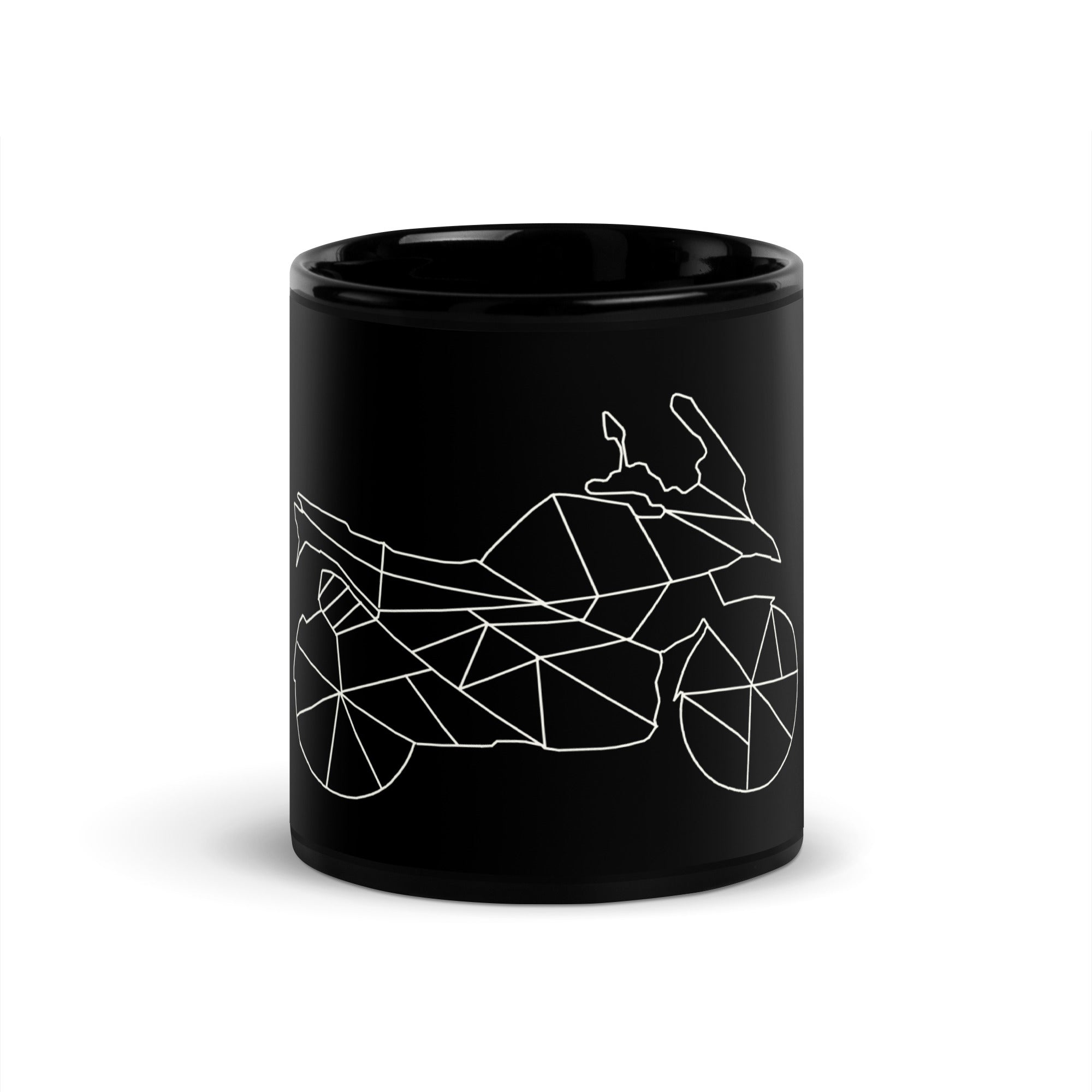 Black ceramic mug with white geometric GS motorcycle design perfect GS motorcycle gift