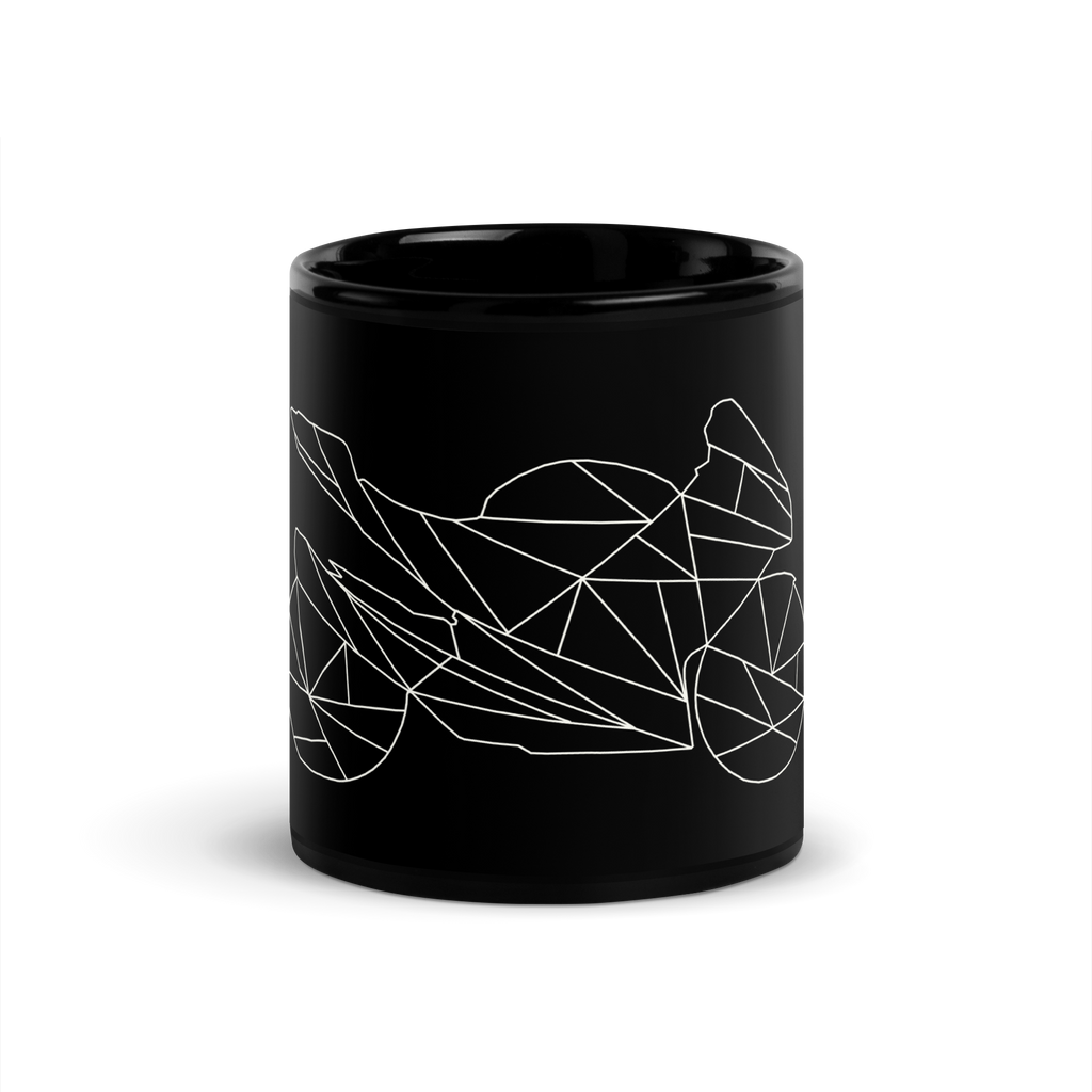 Black coffee mug with white geometric GSX-R motorcycle design perfect GSX-R gift for riders