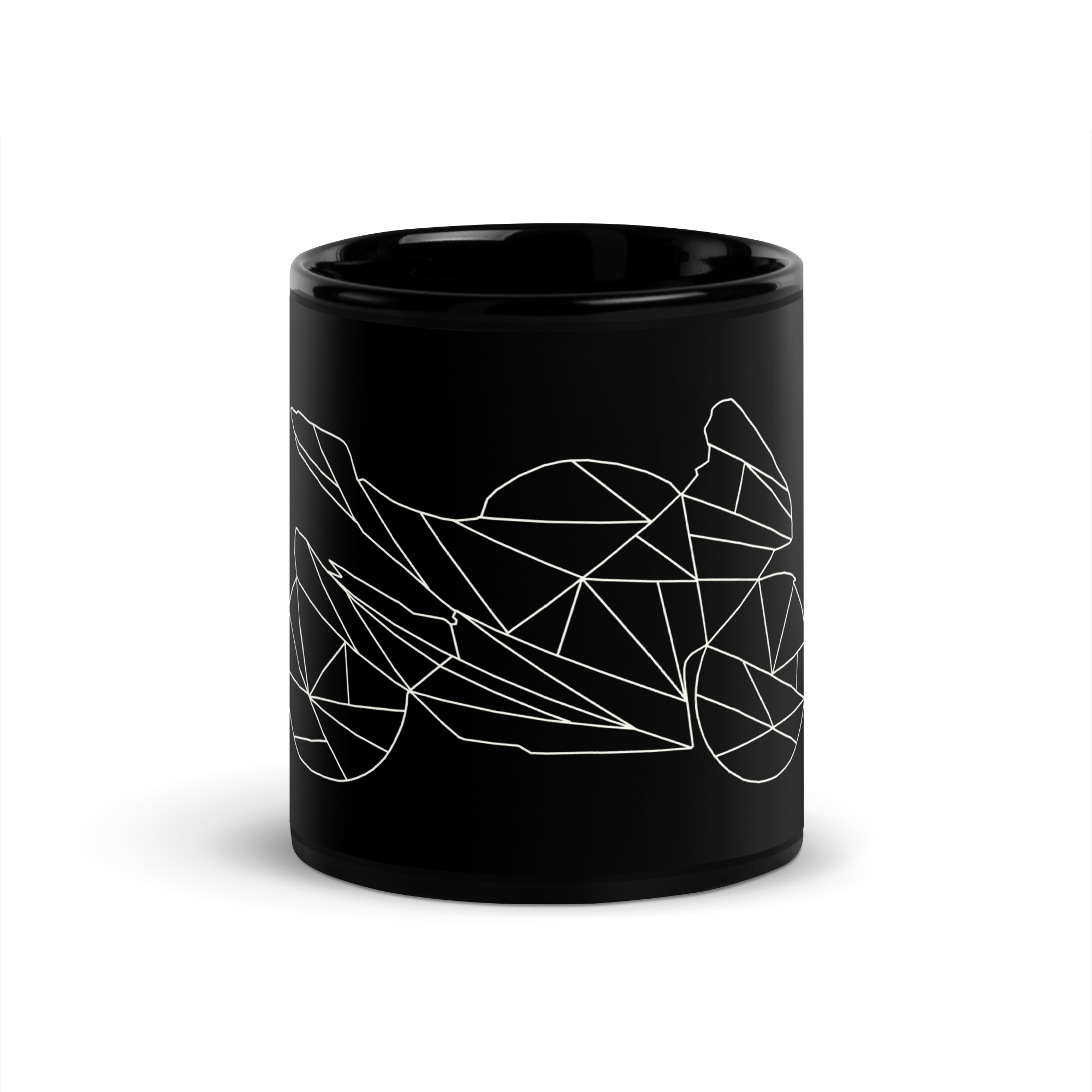 Black coffee mug with white geometric GSX-R motorcycle design perfect GSX-R gift for riders