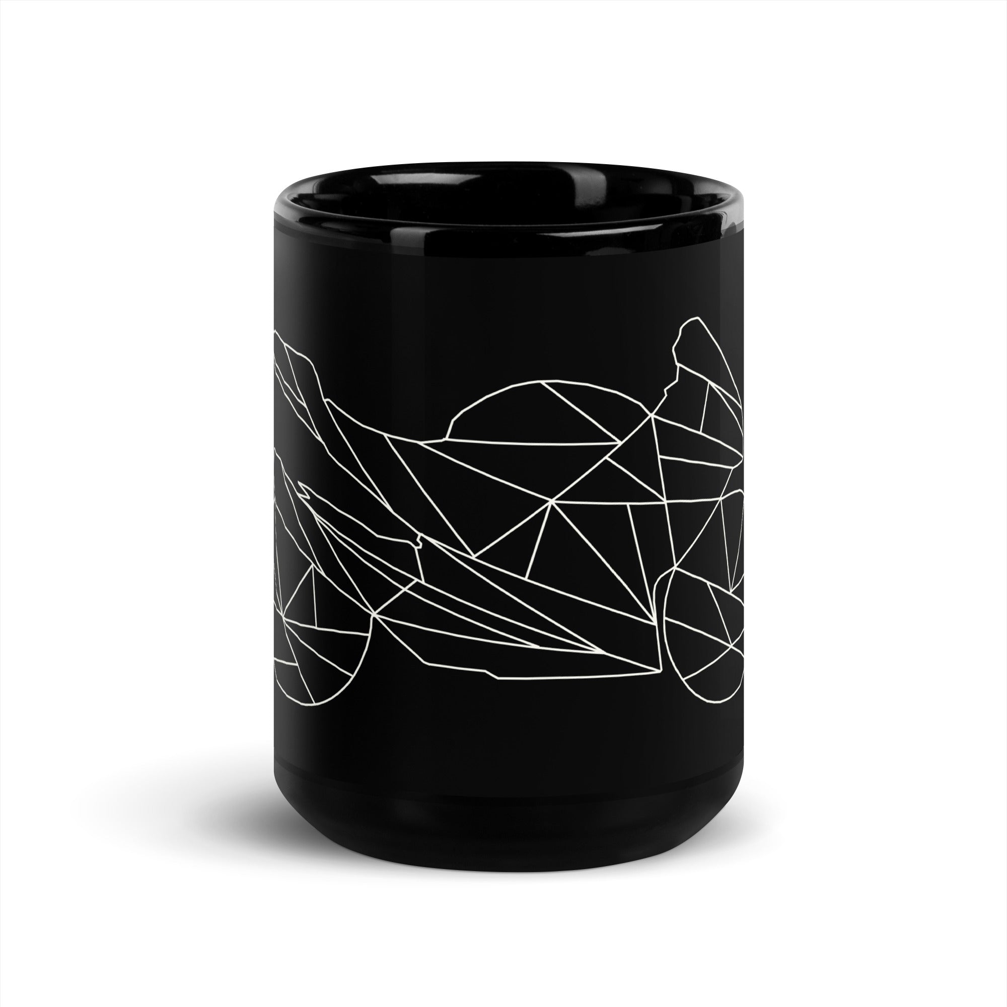 Black ceramic mug with geometric white outline of a motorcycle perfect GSX-R gift for riders