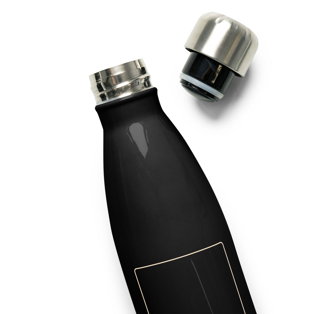 The Biker Mule black KISA motorcycle water bottle with stainless steel cap removed