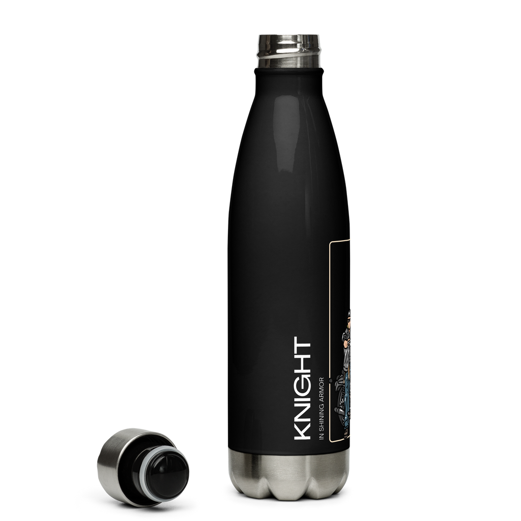 Black Knight stainless steel KISA motorcycle water bottle with silver cap from The Biker Mule
