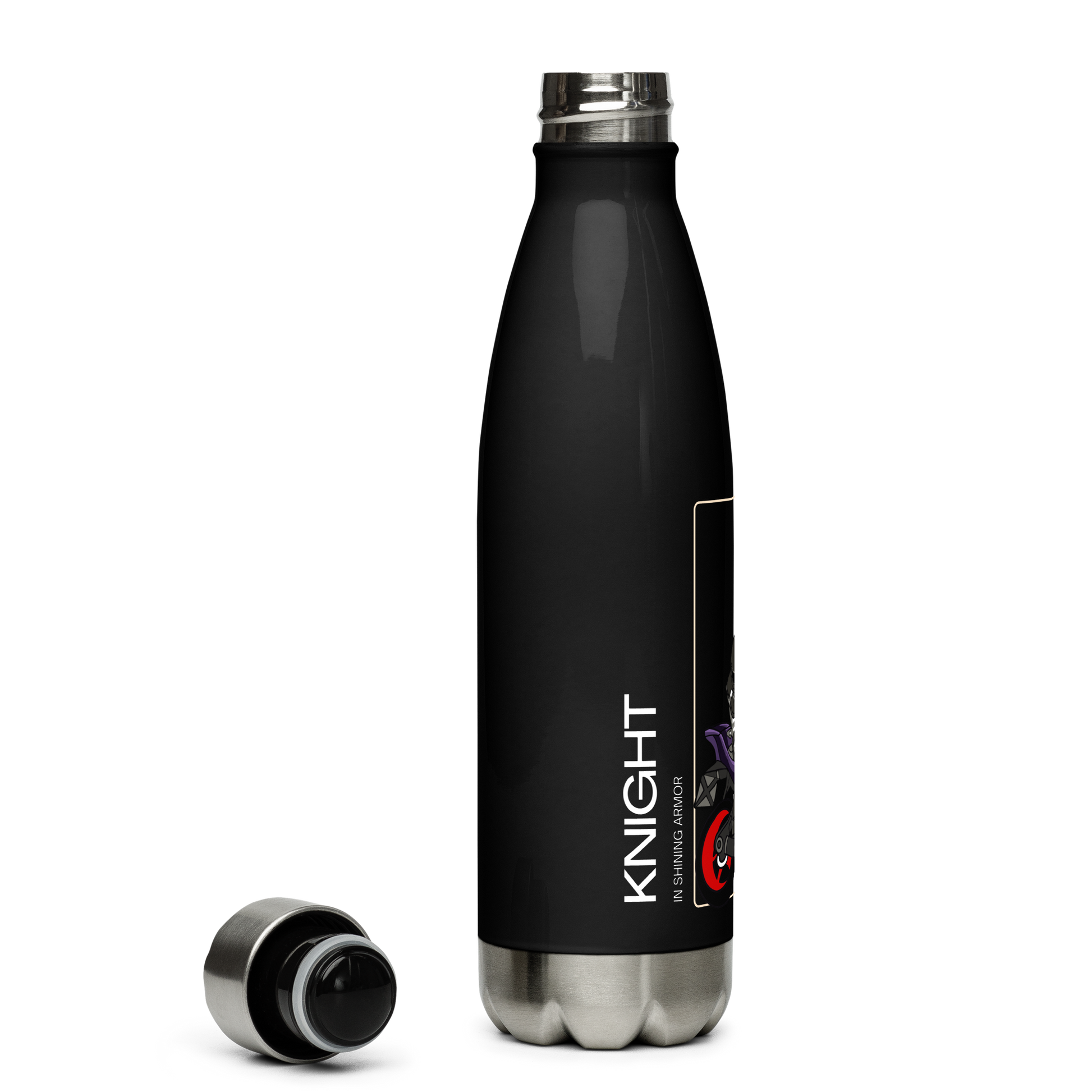 Black matte stainless steel motorcycle accessories bottle by The Biker Mule with silver cap