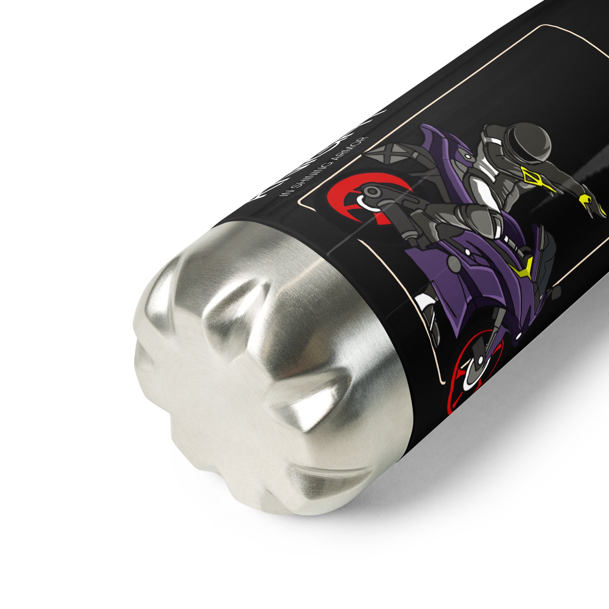 The Biker Mule motorcycle accessories bottle with stainless steel base and motorcycle graphic design