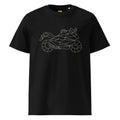 Black The Biker Mule motorcycle enthusiast shirt with white geometric motorcycle design