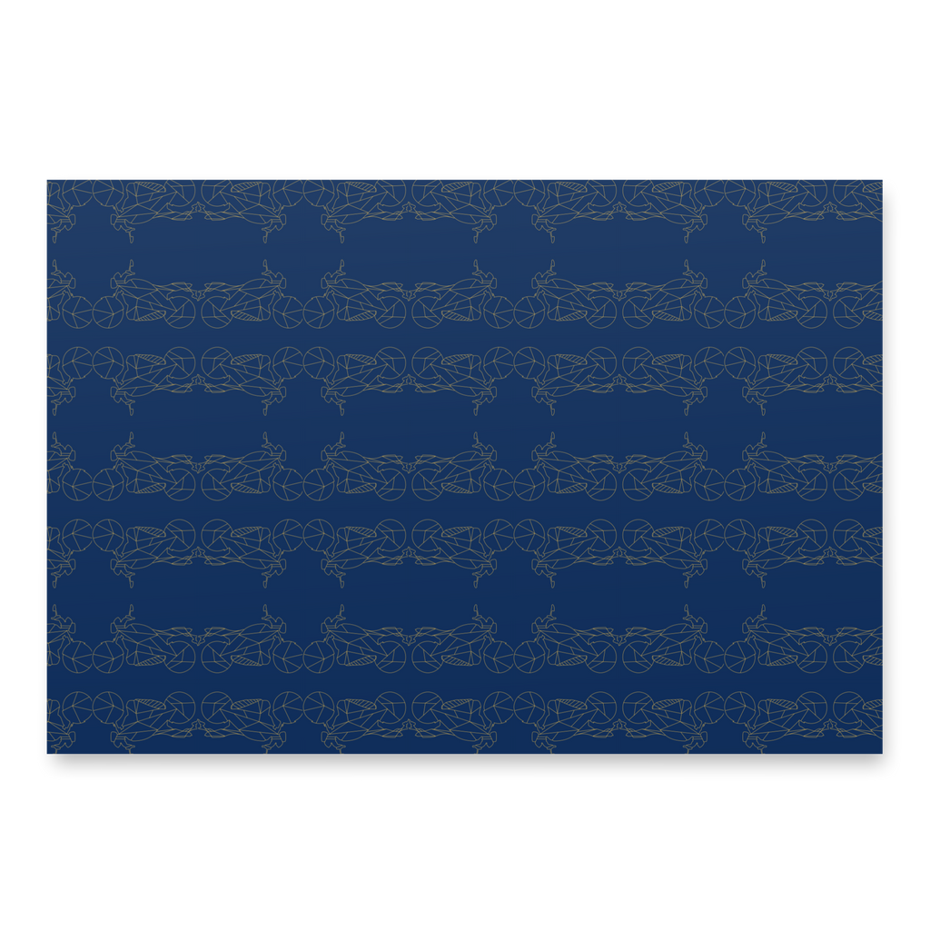 Navy blue motorcycle gift wrapping paper with intricate bike designs for stylish presents
