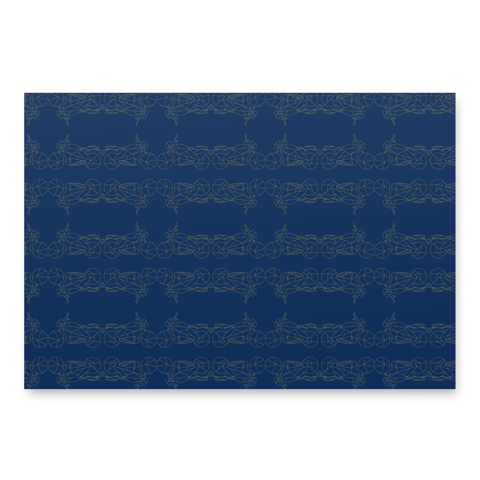 Navy blue motorcycle gift wrapping paper with intricate bike designs for stylish presents