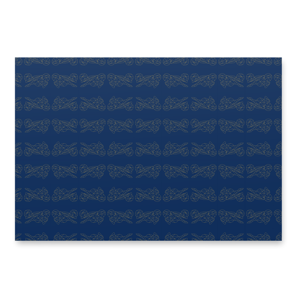 Navy blue motorcycle gift wrapping paper featuring intricate biker designs for a unique presentation