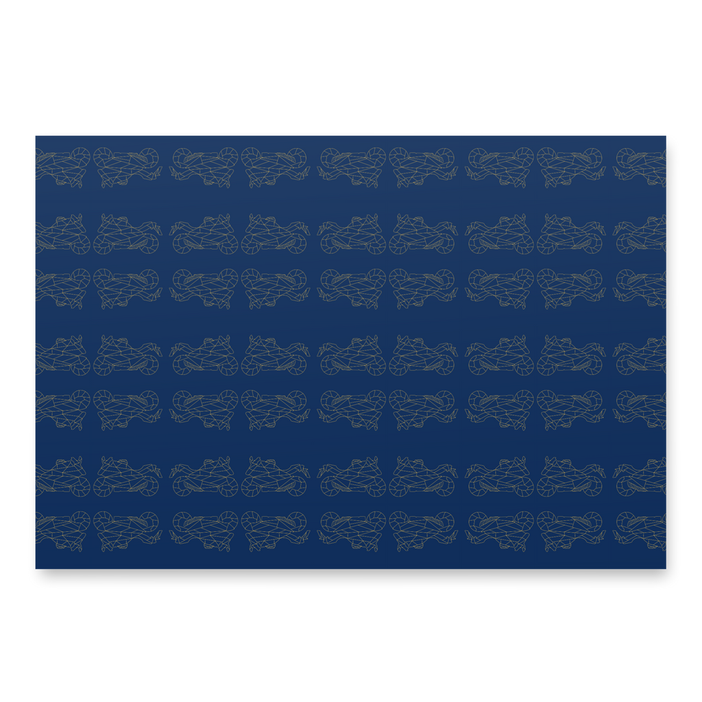 Blue motorcycle gift wrapping paper featuring a repeating motorcycle design for enthusiasts
