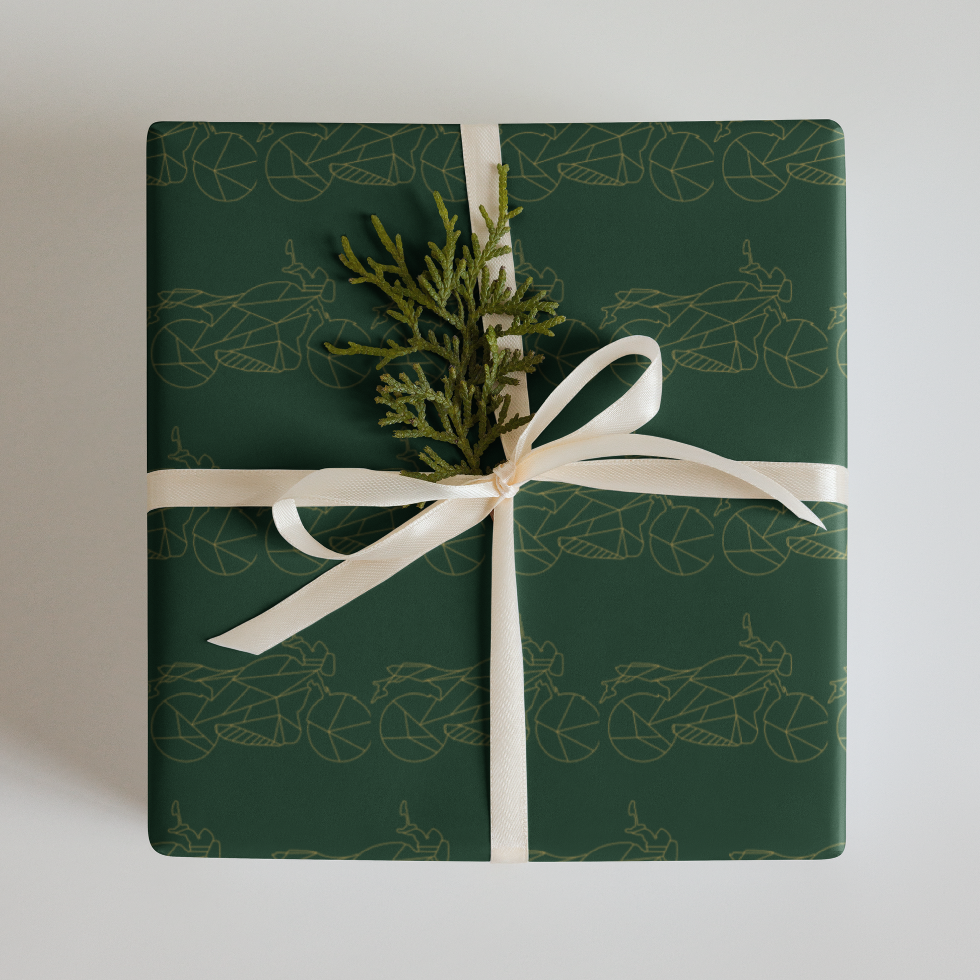 Green motorcycle gift wrapping paper featuring a bike pattern, perfect for biker enthusiasts