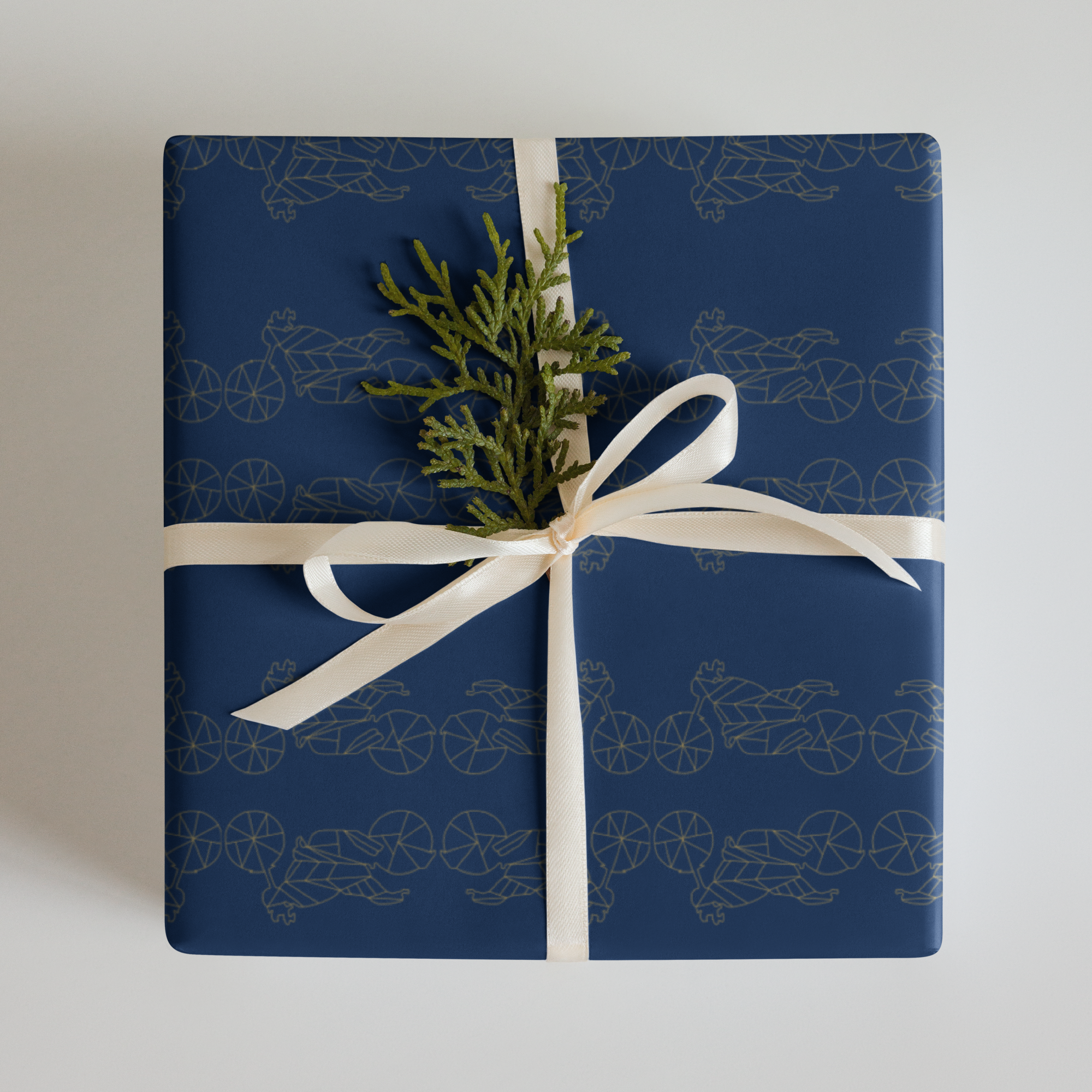 Stylish motorcycle gift wrapping paper in navy with a minimalist design for motorcycle enthusiasts