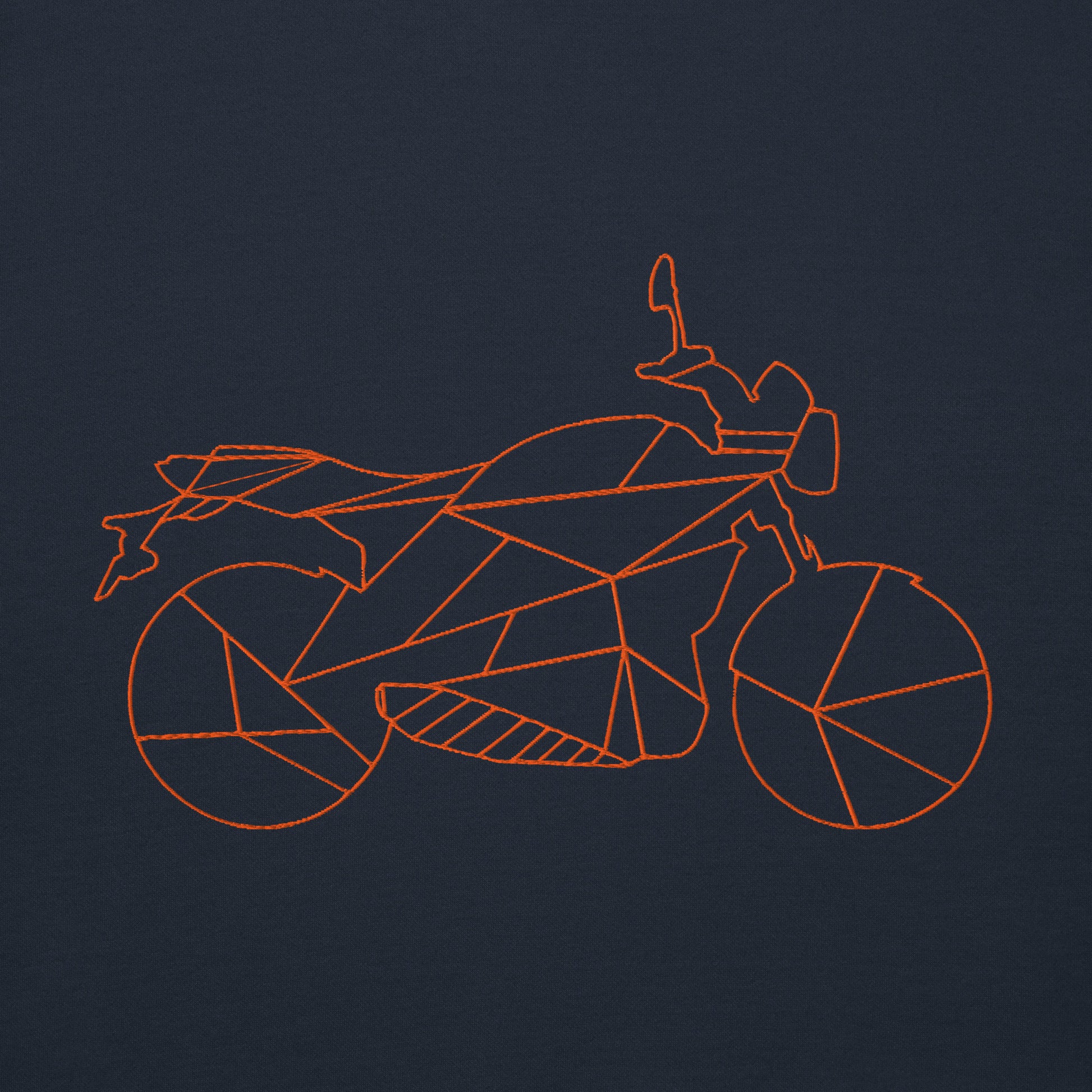 Motorcycle Halloween hoodie featuring a stylish geometric motorcycle design in orange on a navy background
