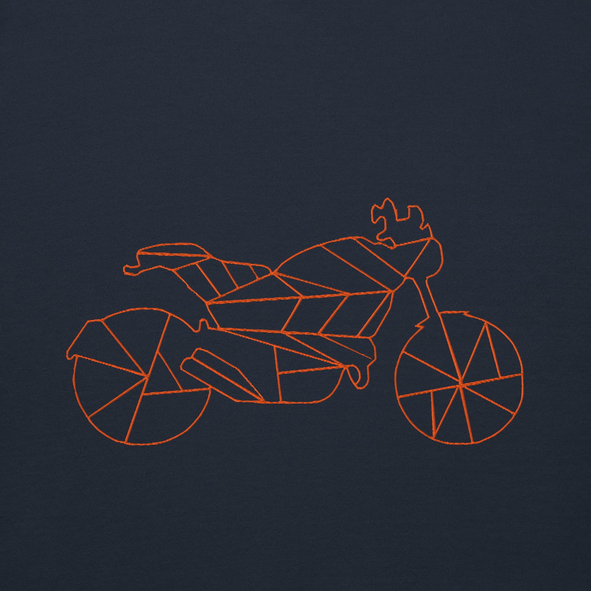 Stylish motorcycle Halloween hoodie featuring a geometric motorcycle design in bright orange