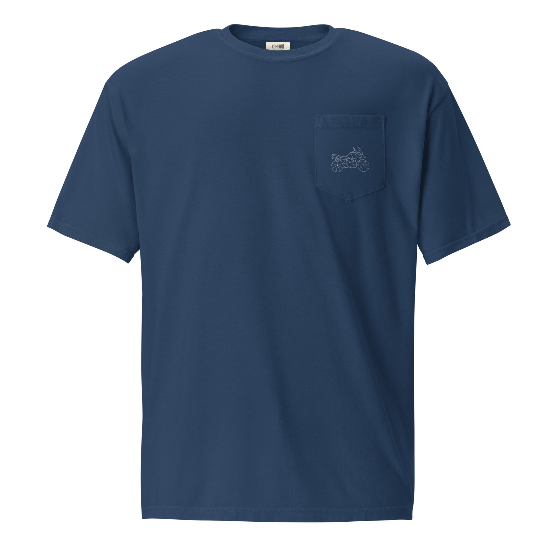 Navy blue motorcycle pocket shirt men with chest pocket and subtle motorcycle design