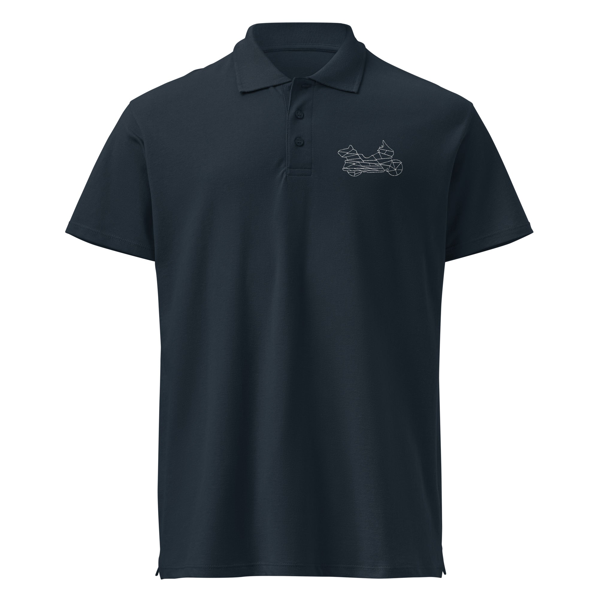 Black motorcycle style polo shirt men with subtle motorcycle graphic on chest by The Biker Mule