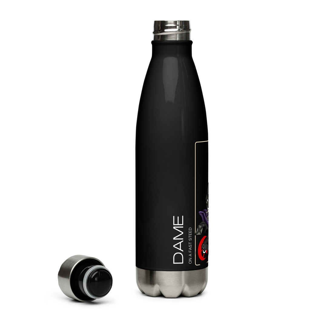 The Biker Mule black motorcycle water bottle with stainless steel cap and base for riders