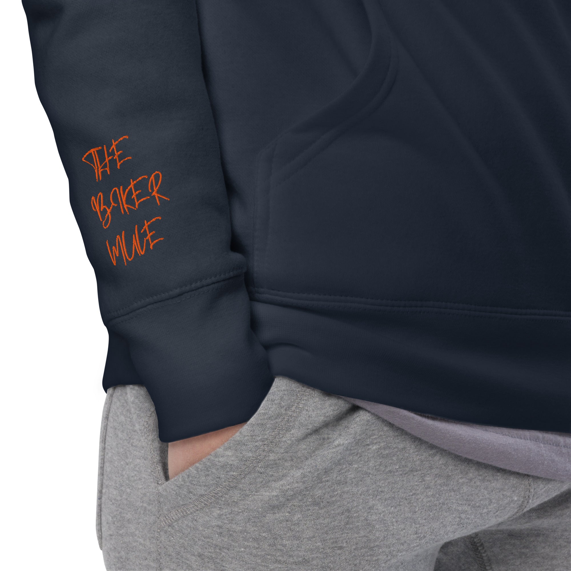 Navy motorcycle Halloween hoodie from The Biker Mule with stylish design and comfortable fit