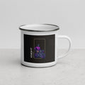 White metal mug with black and purple motorcycle knight design the biker mule motorcycle mug gift