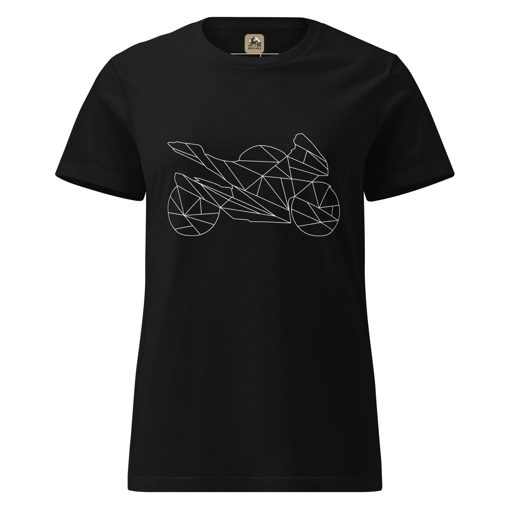 The Biker Mule women GSX-R motorcycle t-shirt in black with geometric motorcycle design
