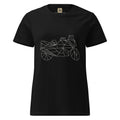 Black women motorcycle t-shirt featuring a geometric line art motorcycle design