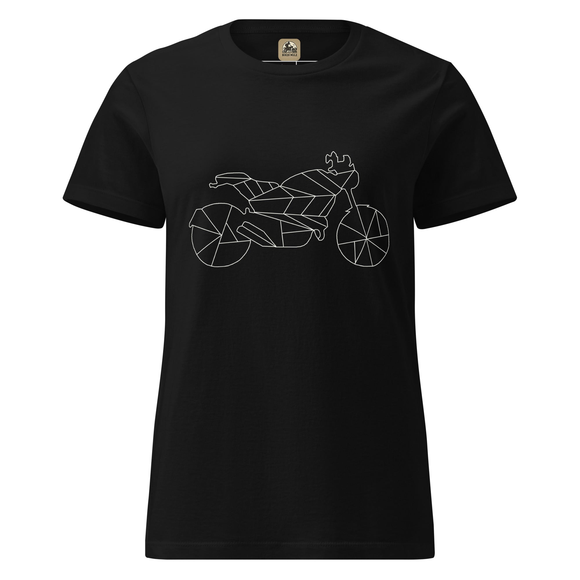 The Biker Mule black women motorcycle t-shirt with geometric motorcycle design