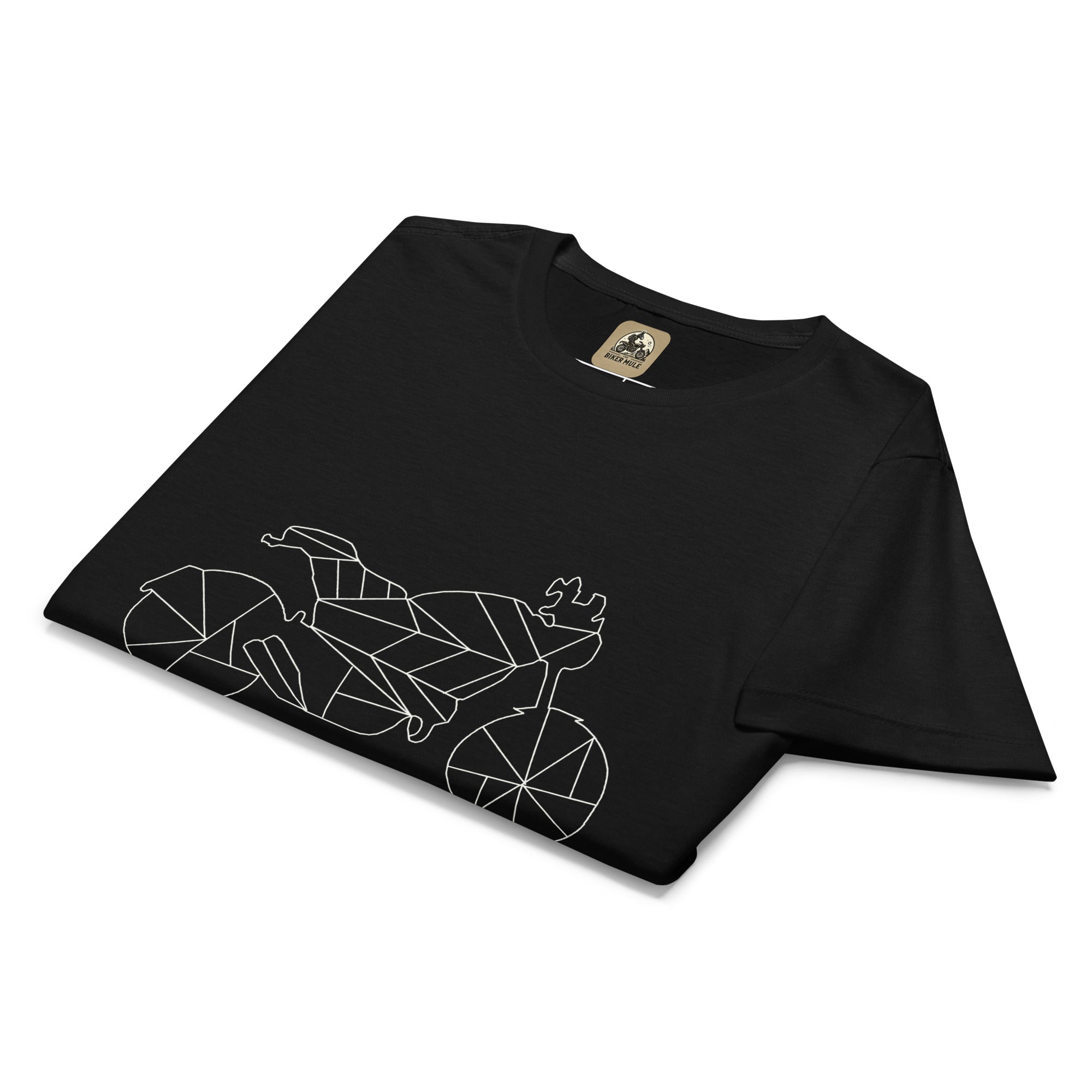 Black women motorcycle t-shirt with geometric motorcycle graphic from The Biker Mule