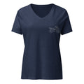 The Biker Mule women motorcycle V-neck T-shirt in navy with minimalist motorcycle graphic