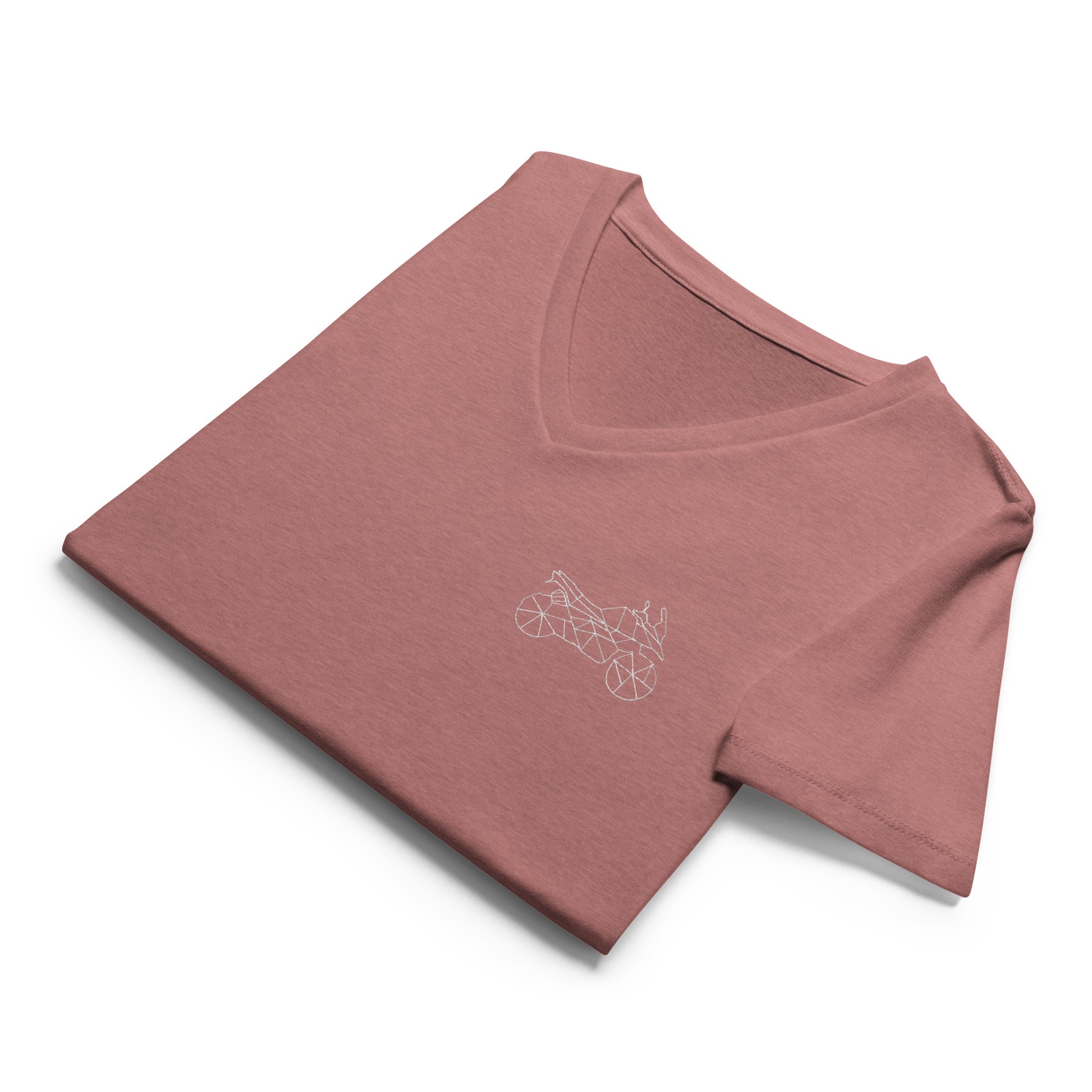 The Biker Mule women motorcycle V-neck T-shirt in dusty rose with minimalist motorcycle graphic