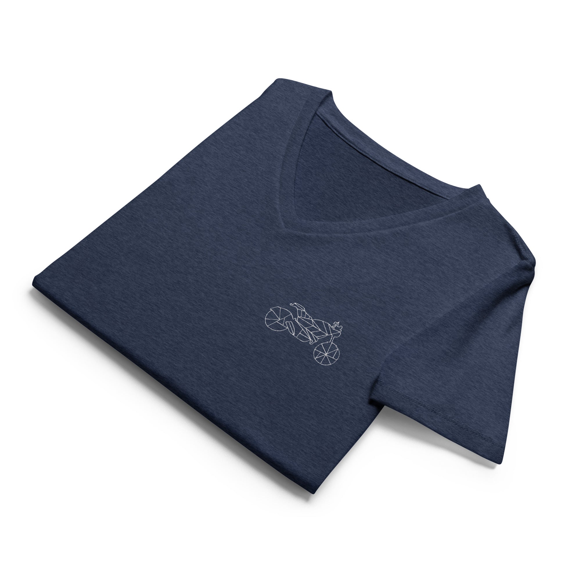 The Biker Mule navy blue women scrambler v-neck t-shirt with motorcycle graphic folded