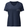 The Biker Mule women scrambler v-neck navy t-shirt with minimalist motorcycle design